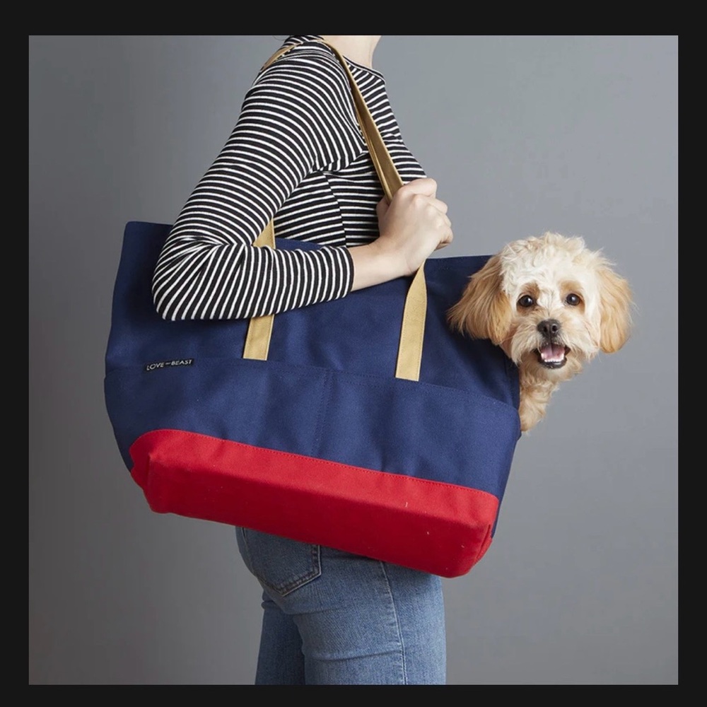 CANVAS PET TOTE NAVY & RED by Love Thy Beast.
